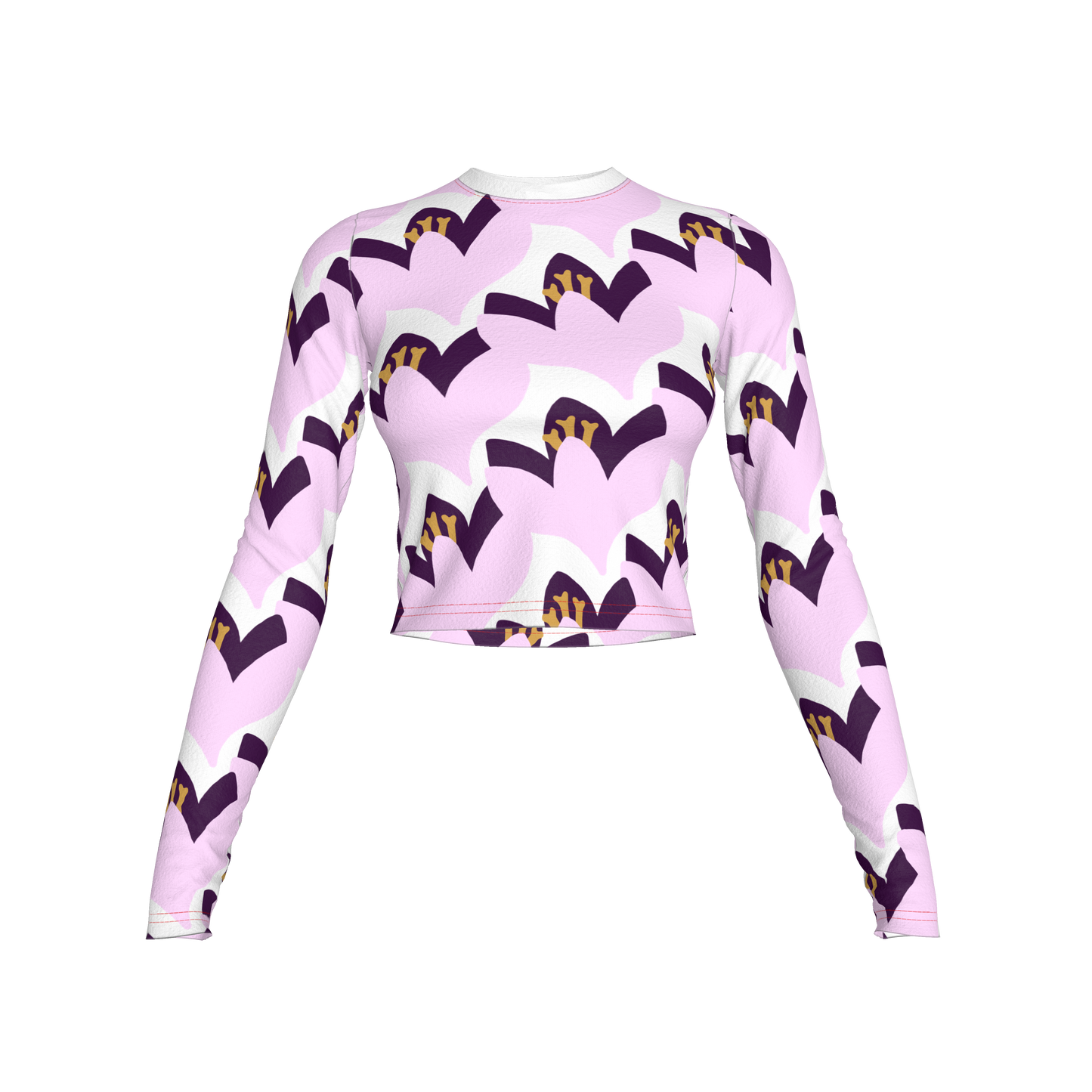 Floral Bamboo Crop Top with Long Sleeves - Purple