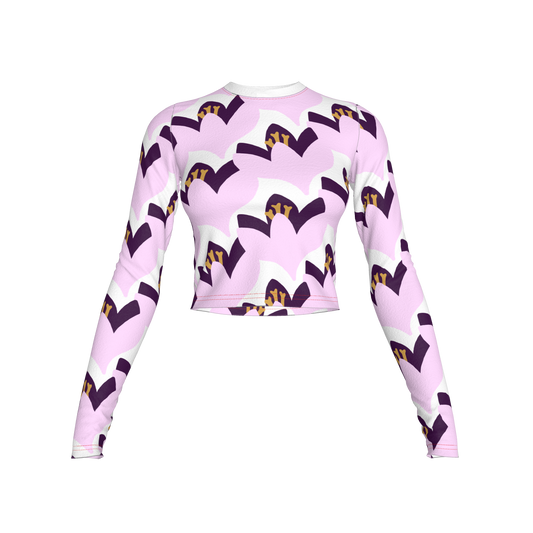 Floral Bamboo Crop Top with Long Sleeves - Purple