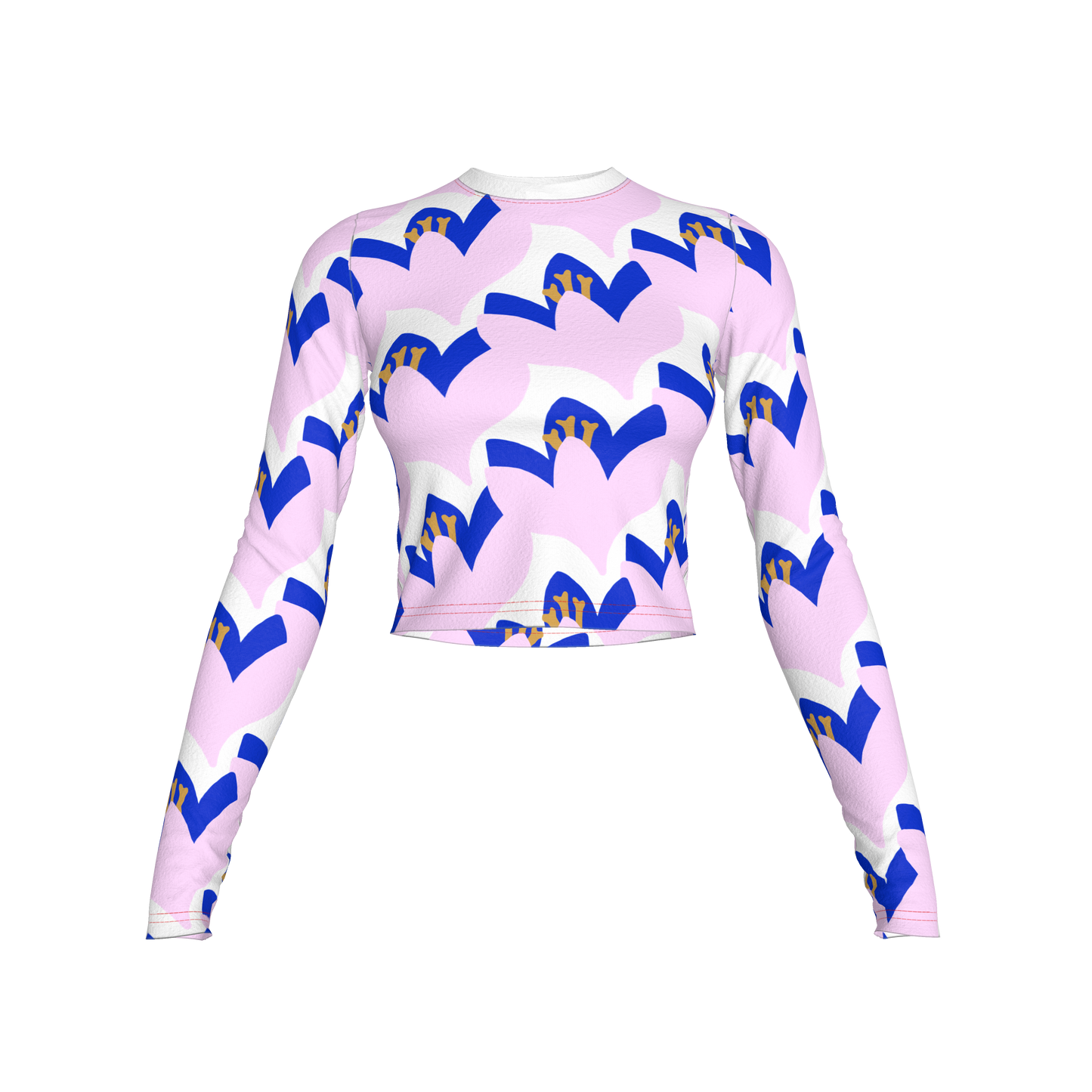 Floral Bamboo Crop Top with Long Sleeves - Blue