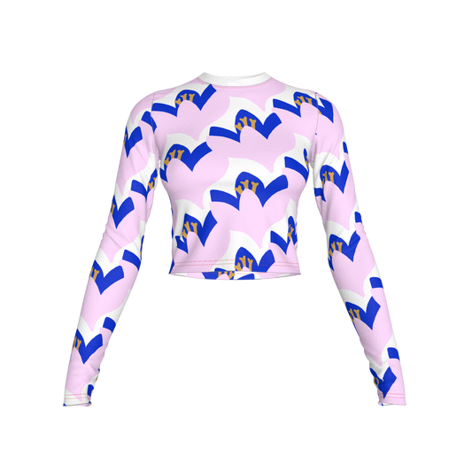 Floral Bamboo Crop Top with Long Sleeves - Blue