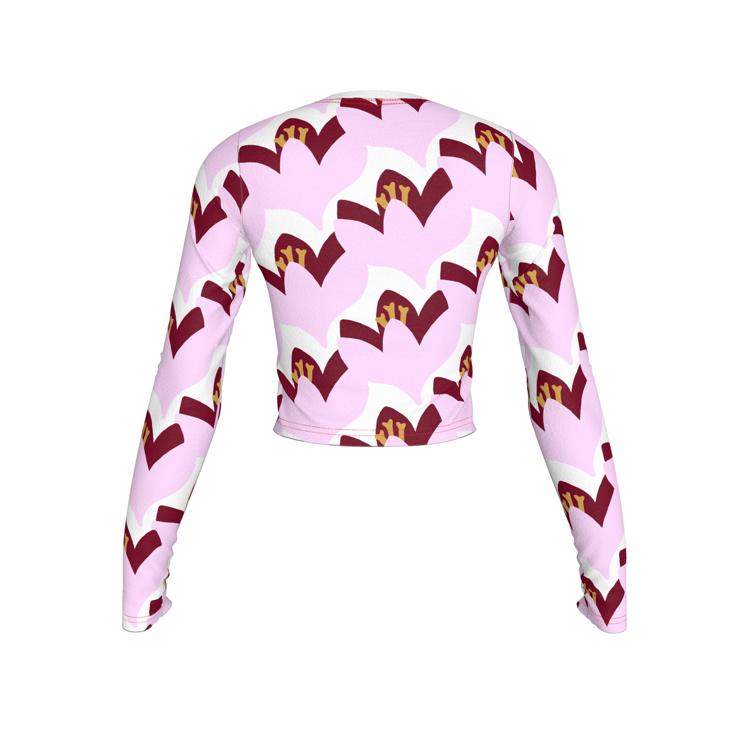 Floral Bamboo Crop Top with Long Sleeves - Red