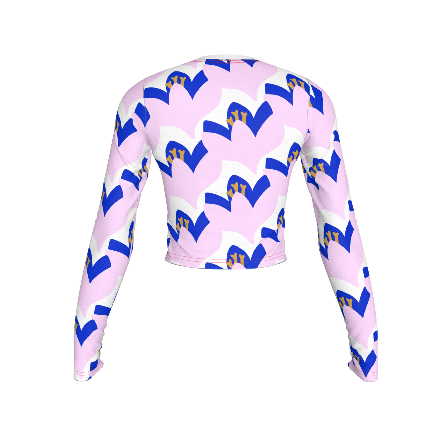 Floral Bamboo Crop Top with Long Sleeves - Blue