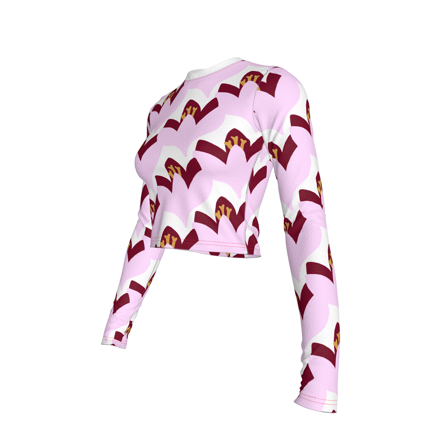 Floral Bamboo Crop Top with Long Sleeves - Red