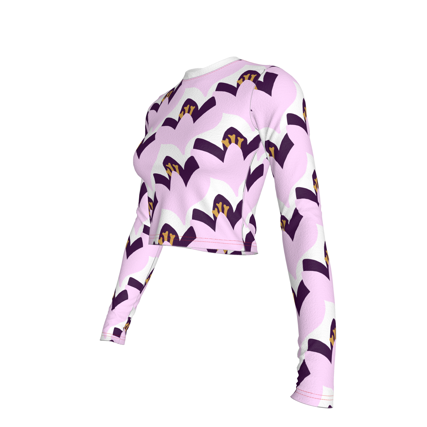 Floral Bamboo Crop Top with Long Sleeves - Purple