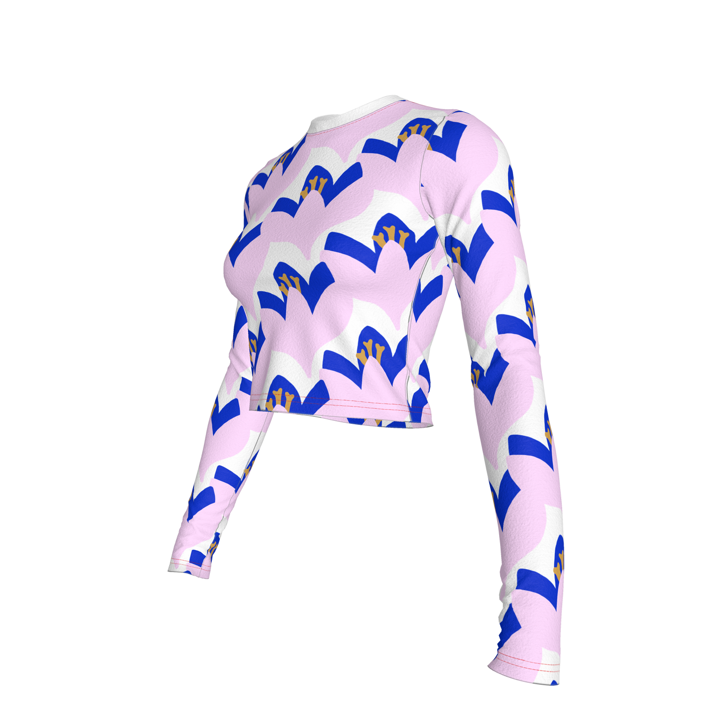 Floral Bamboo Crop Top with Long Sleeves - Blue