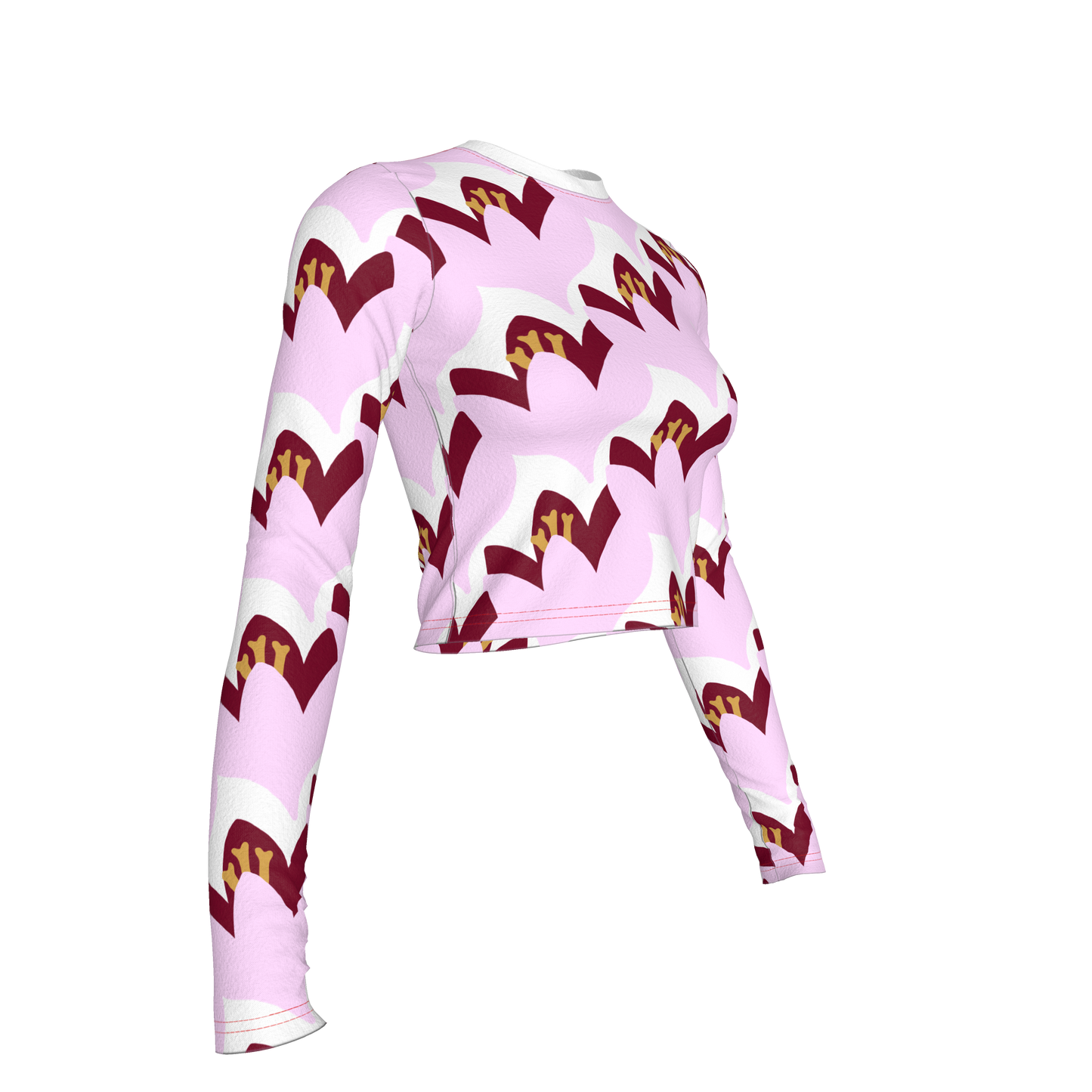 Floral Bamboo Crop Top with Long Sleeves - Red