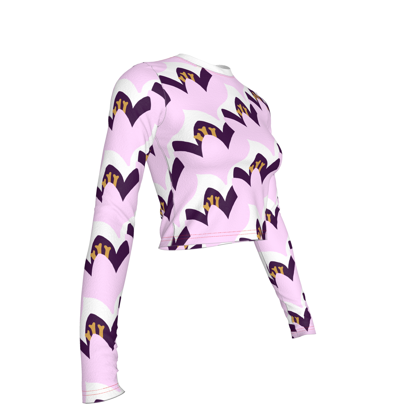 Floral Bamboo Crop Top with Long Sleeves - Purple