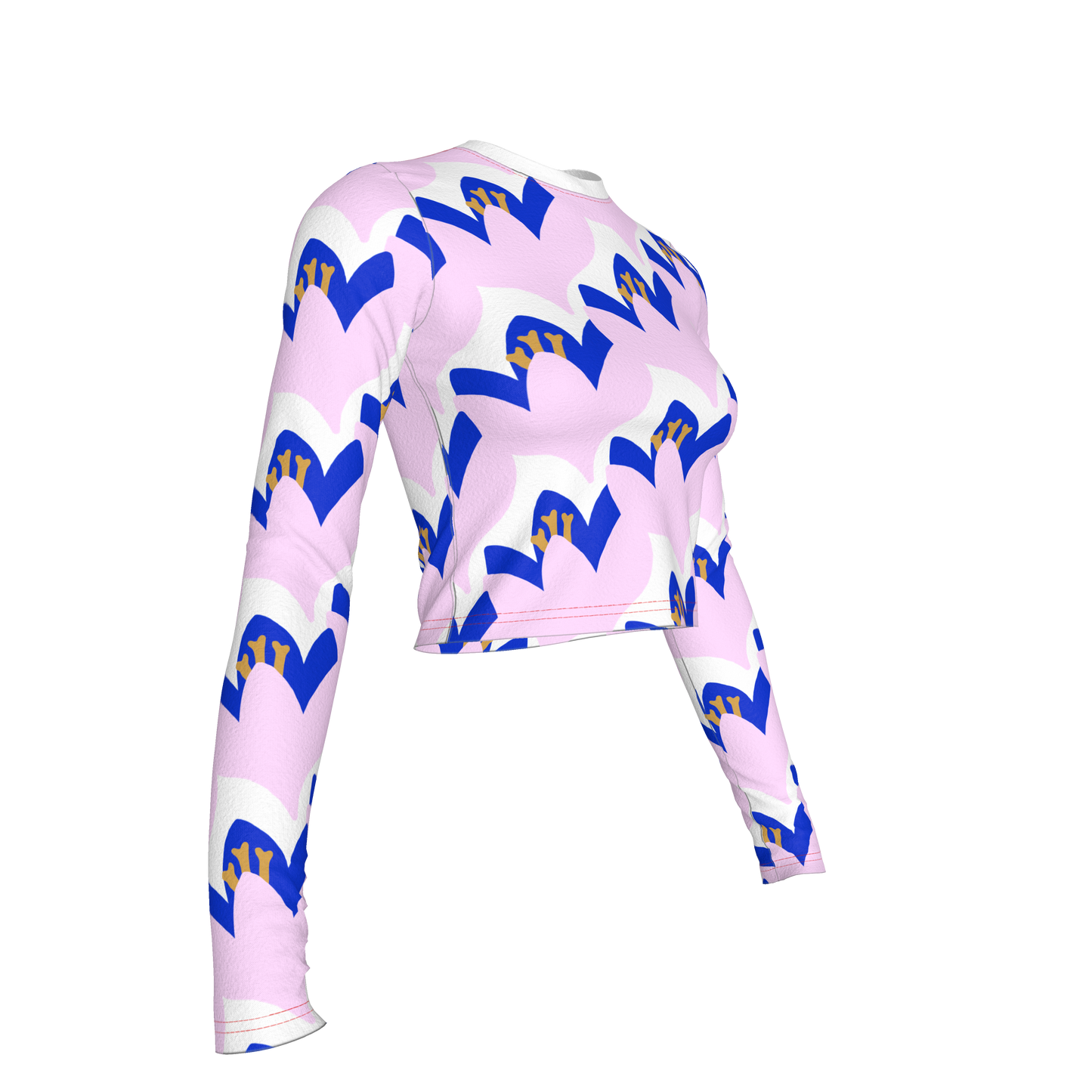 Floral Bamboo Crop Top with Long Sleeves - Blue