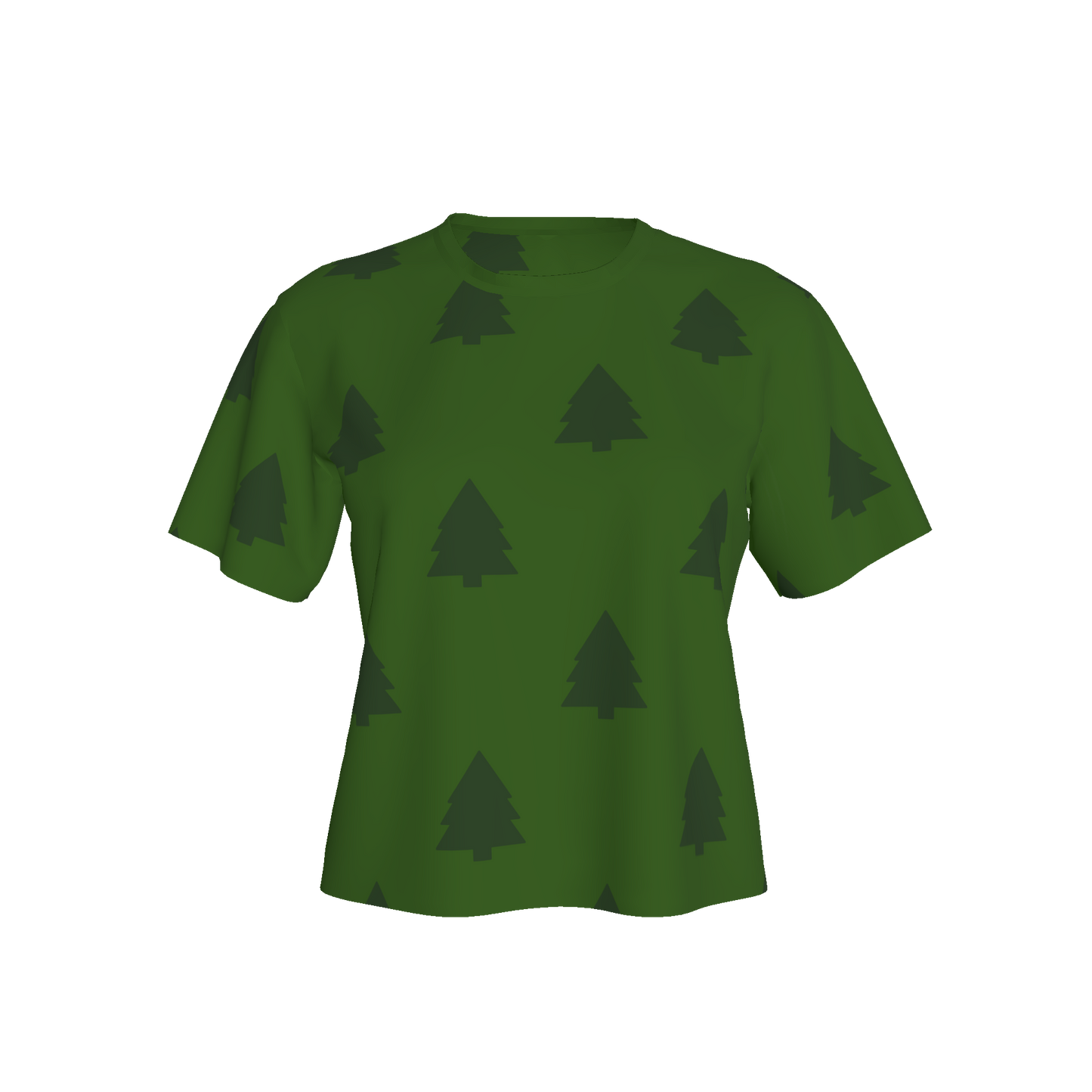 Women's Waist Length Boxy T-shirt - Green Trees