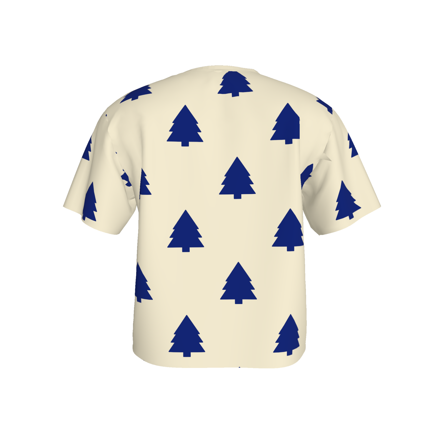 Women's Waist Length Boxy T-shirt - White/Blue Trees