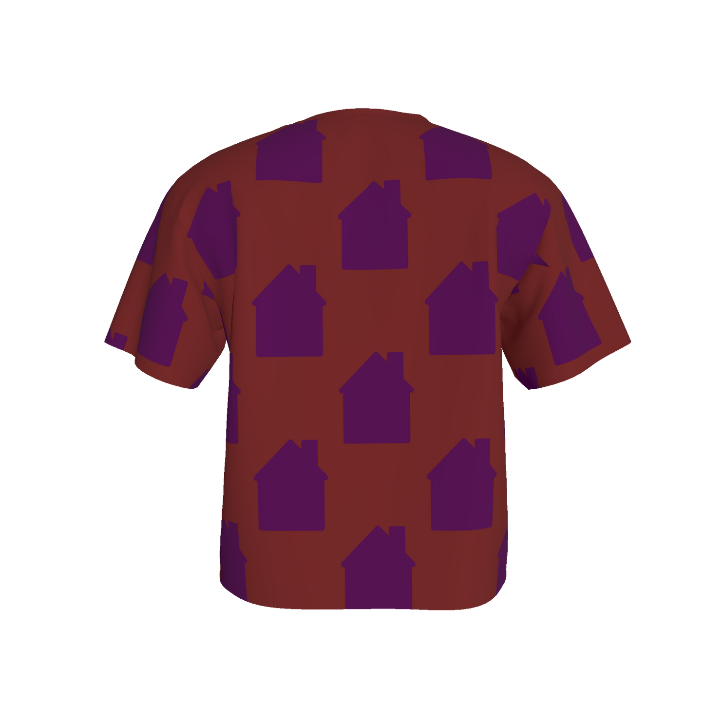 Women's Waist Length Boxy T-shirt - Brown/Purple Houses
