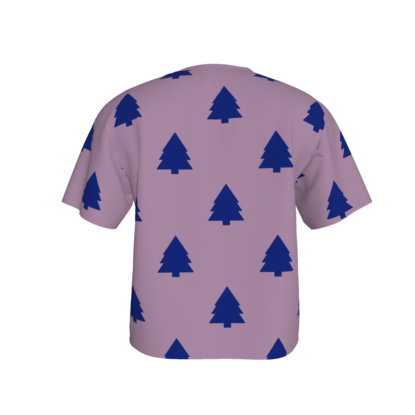 Women's Waist Length Boxy T-shirt - Purple/Blue Trees