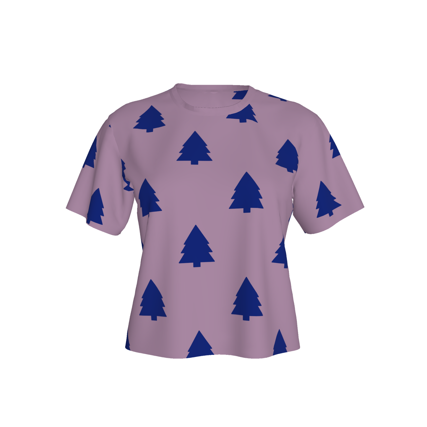 Women's Waist Length Boxy T-shirt - Purple/Blue Trees