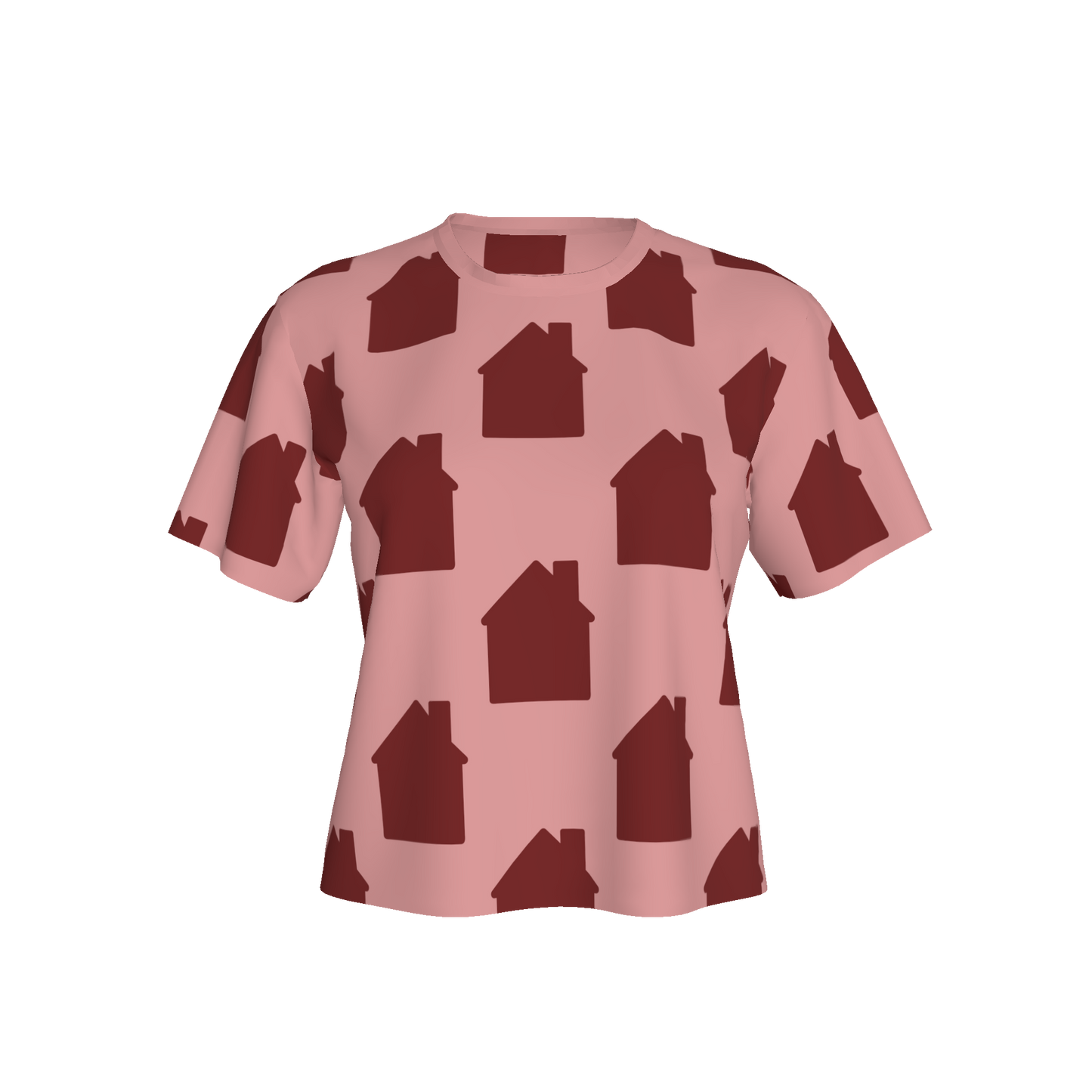 Women's Waist Length Boxy T-shirt - Pink Houses