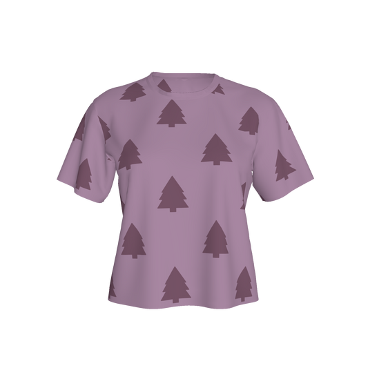 Women's Waist Length Boxy T-shirt - Purple trees