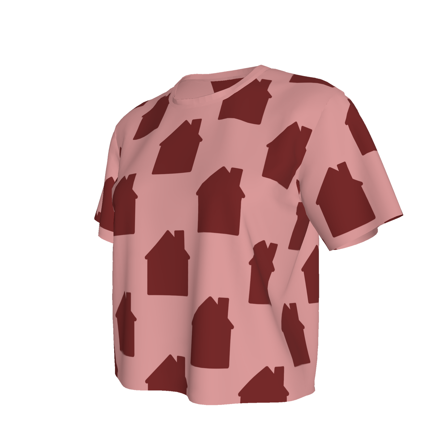 Women's Waist Length Boxy T-shirt - Pink Houses