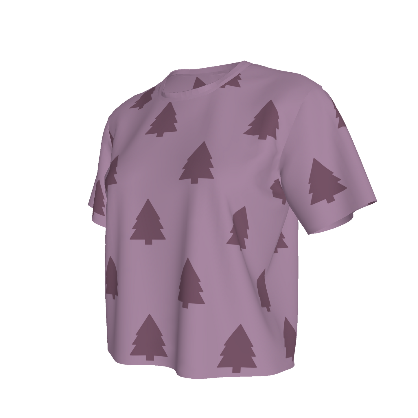 Women's Waist Length Boxy T-shirt - Purple trees