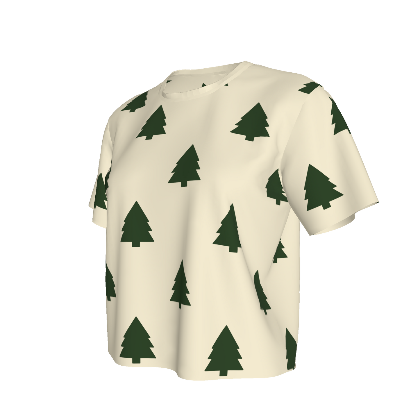 Women's Waist Length Boxy T-shirt - White/Green Trees