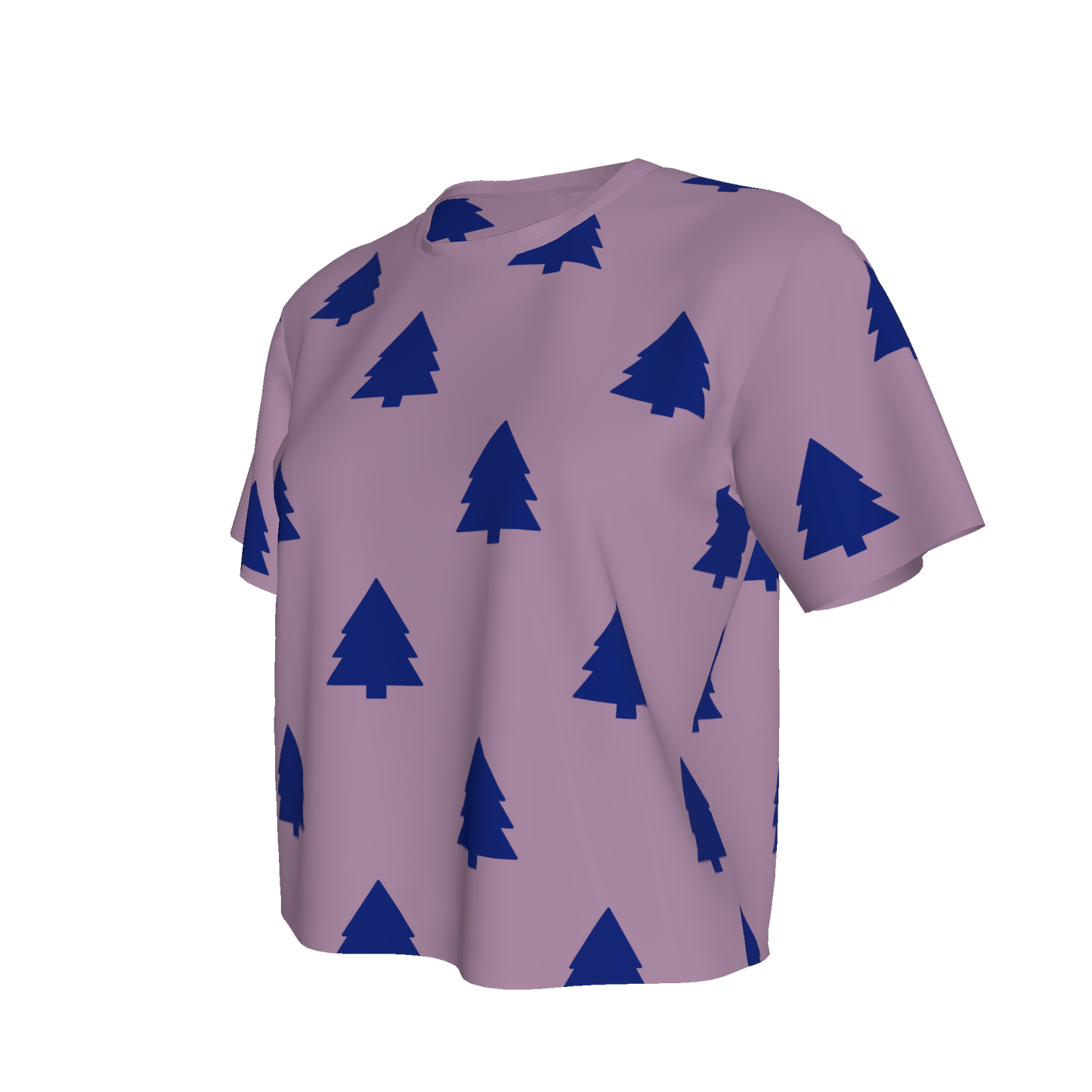 Women's Waist Length Boxy T-shirt - Purple/Blue Trees