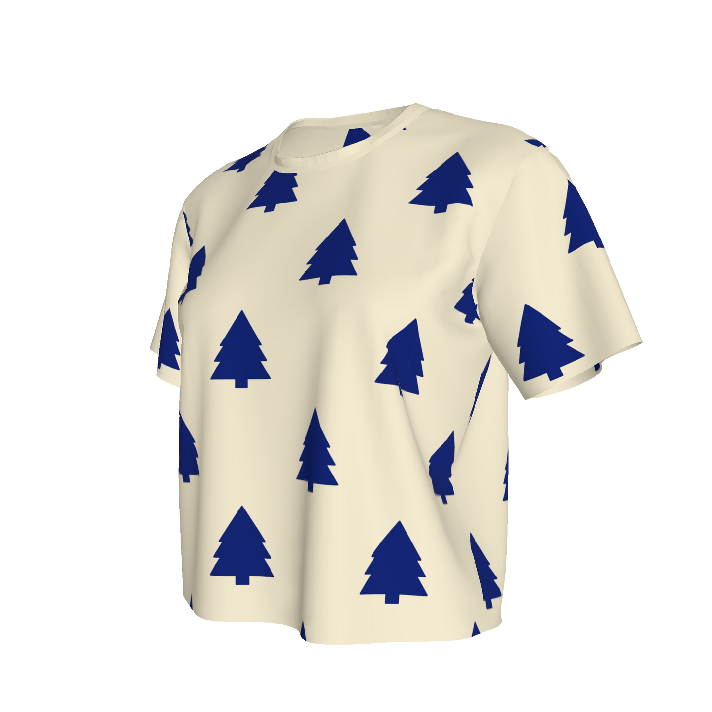 Women's Waist Length Boxy T-shirt - White/Blue Trees