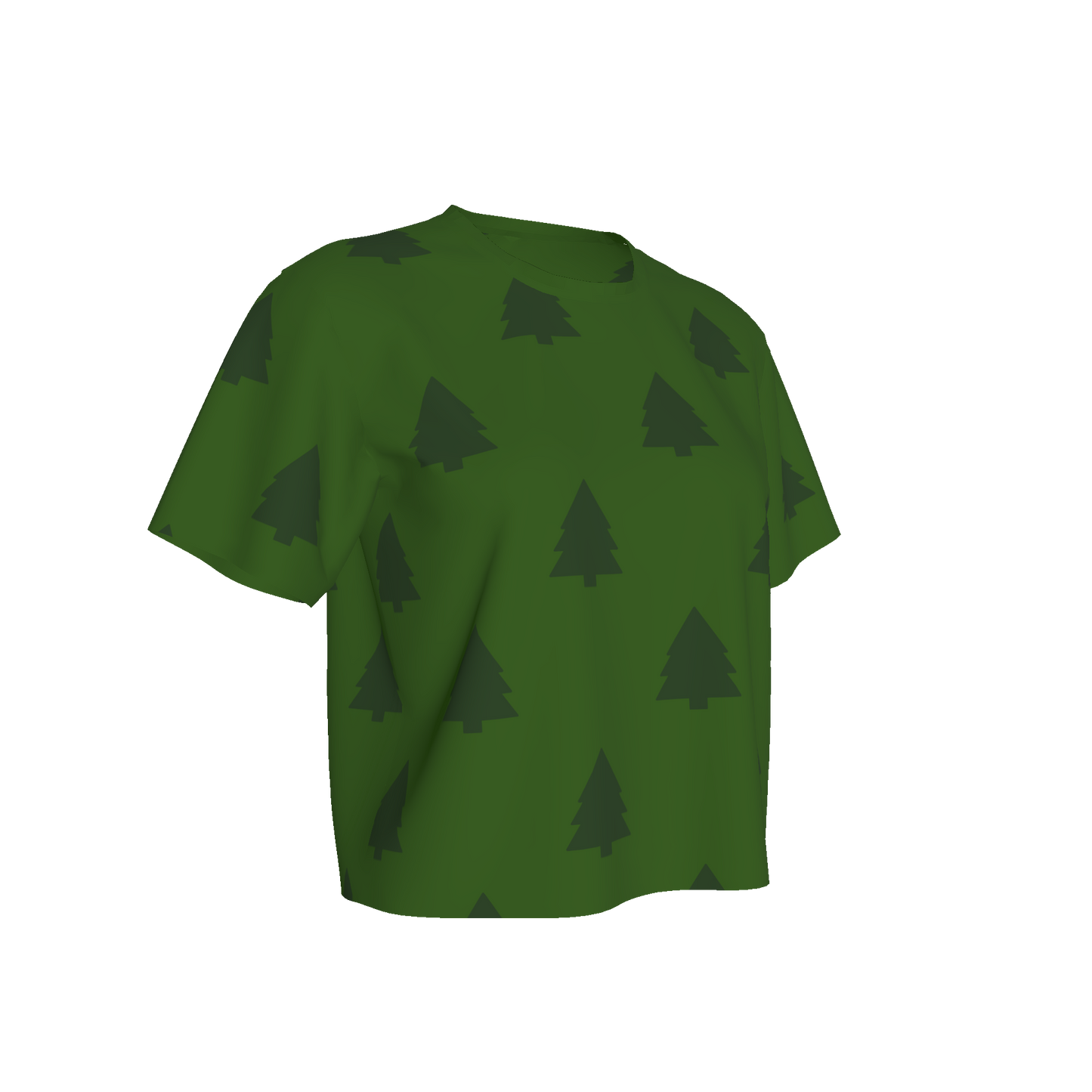 Women's Waist Length Boxy T-shirt - Green Trees