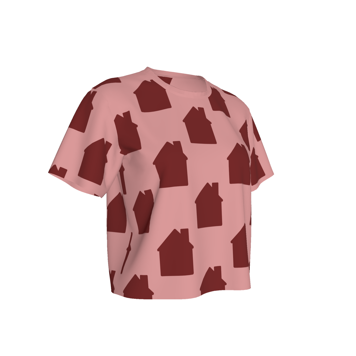 Women's Waist Length Boxy T-shirt - Pink Houses