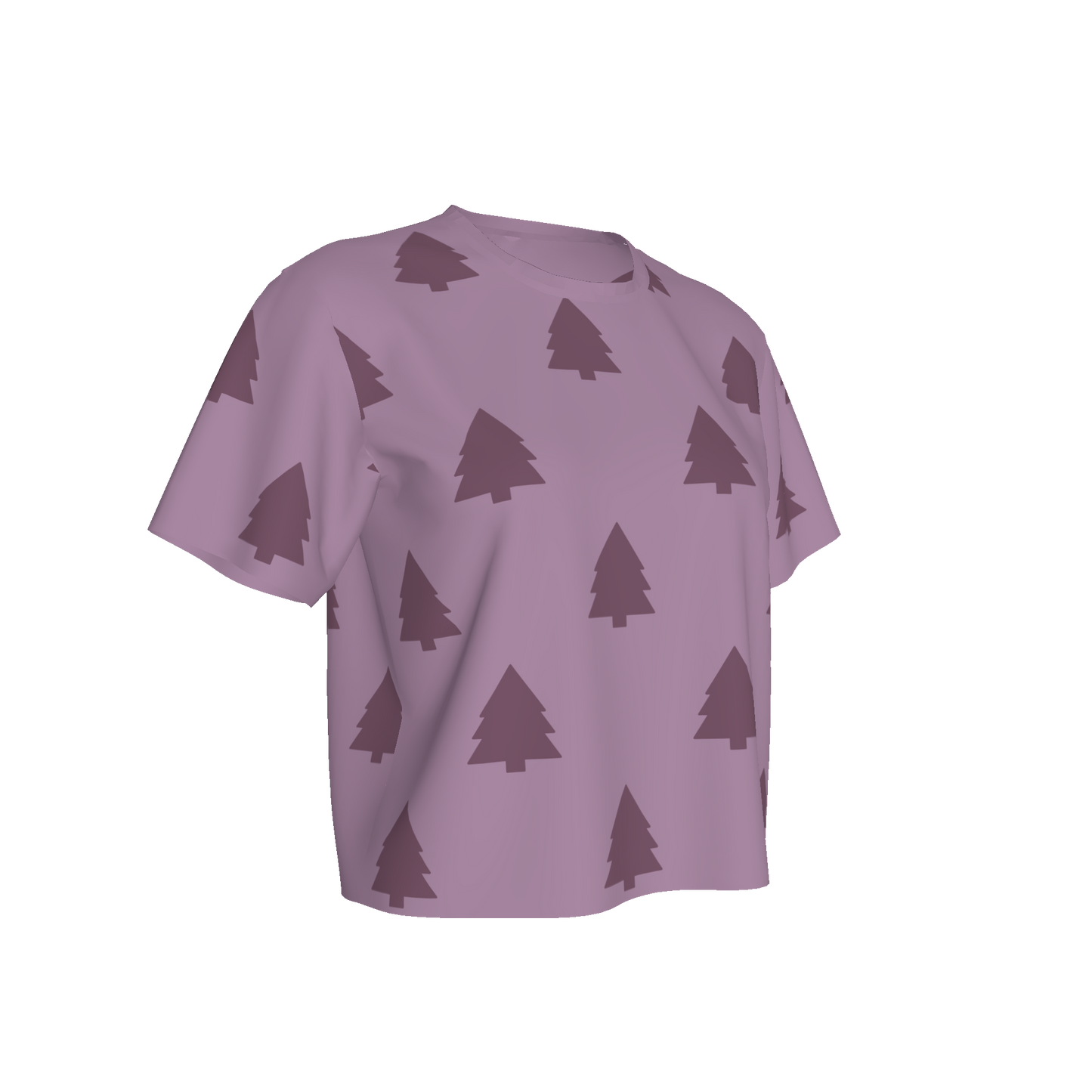 Women's Waist Length Boxy T-shirt - Purple trees