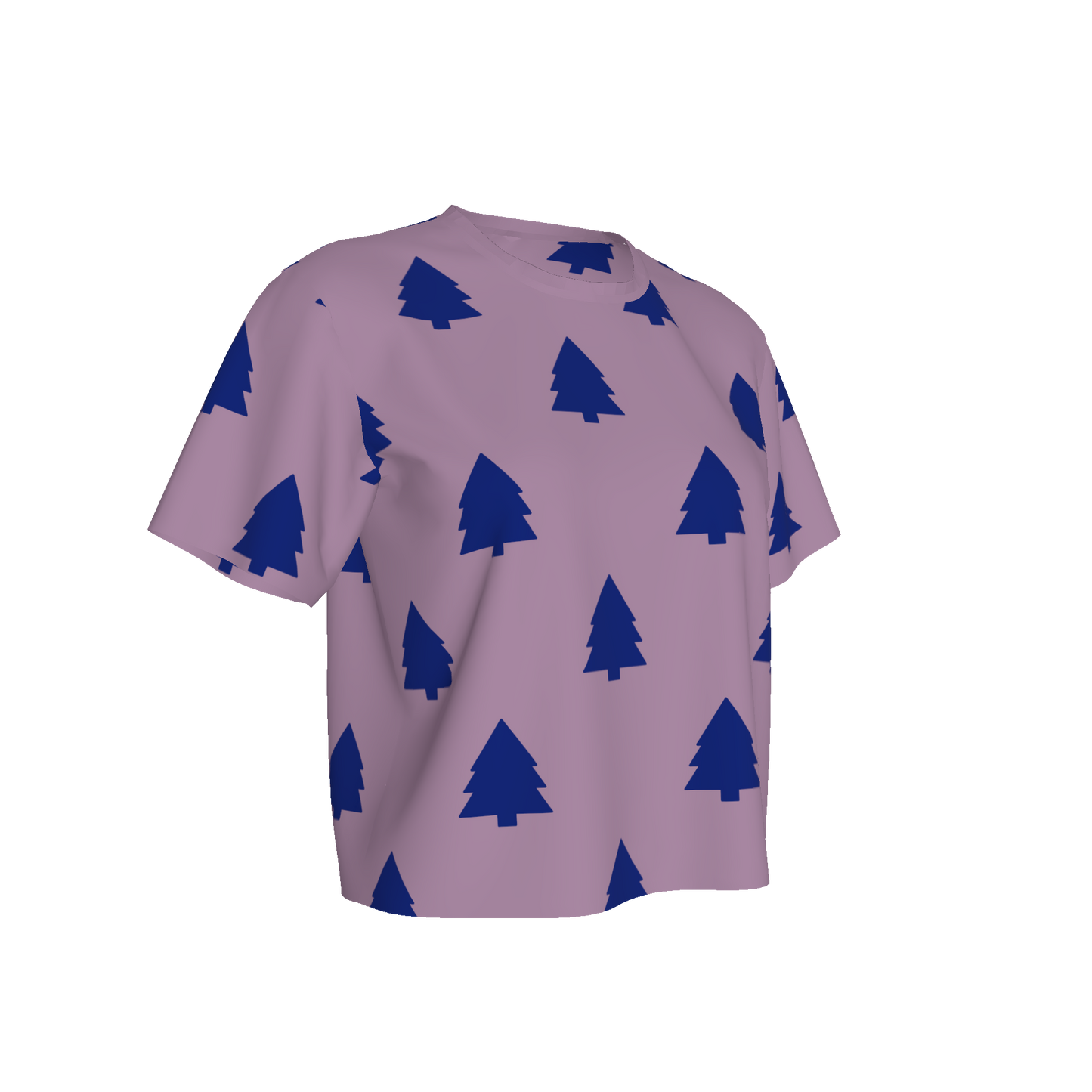 Women's Waist Length Boxy T-shirt - Purple/Blue Trees